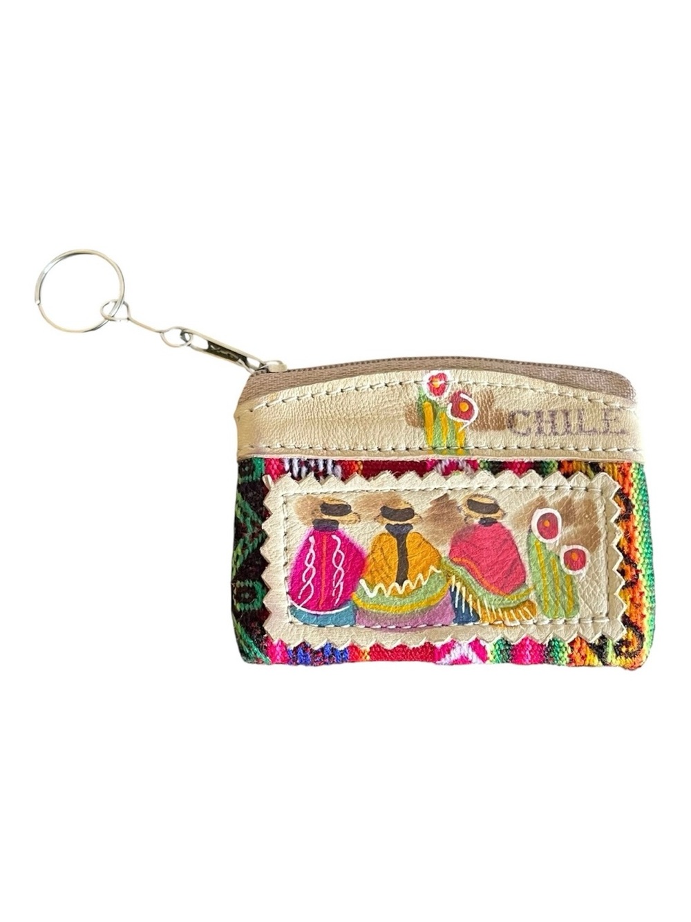 Chile Handmade Folk Art Coin Purse Boho Embroidered Wallet Pouch Zipper Keychain